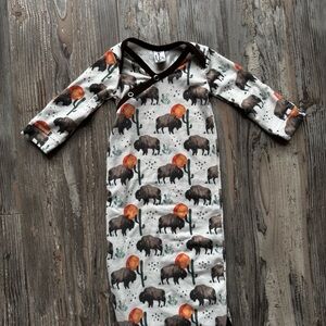 Copper Pearl Newborn Knotted Gown Bison Buffalo Western Print Baby Boy